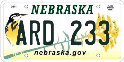 NE license plate ARD233