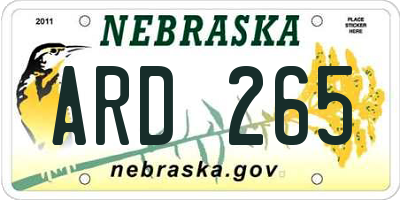 NE license plate ARD265