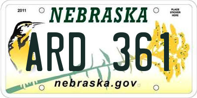 NE license plate ARD361
