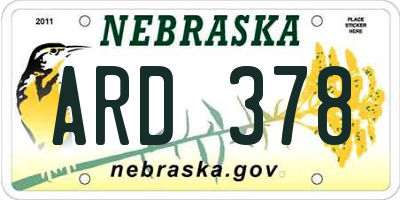 NE license plate ARD378
