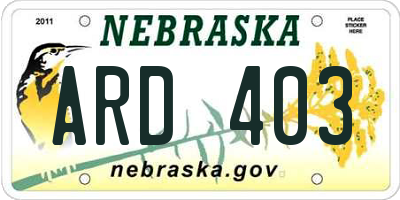 NE license plate ARD403