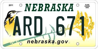 NE license plate ARD671