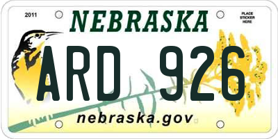 NE license plate ARD926