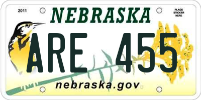 NE license plate ARE455