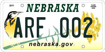 NE license plate ARF002