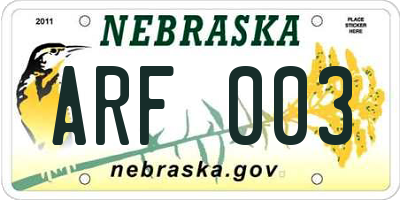 NE license plate ARF003