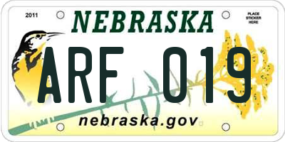 NE license plate ARF019