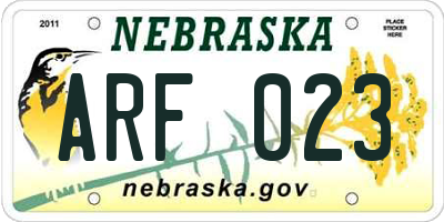 NE license plate ARF023