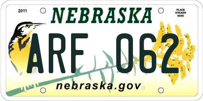 NE license plate ARF062