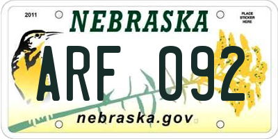 NE license plate ARF092