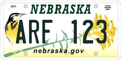 NE license plate ARF123