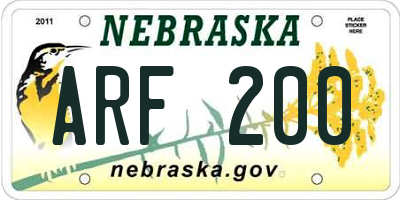 NE license plate ARF200