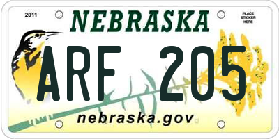 NE license plate ARF205