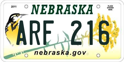 NE license plate ARF216