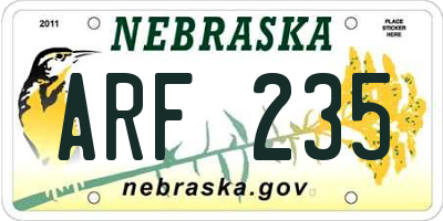 NE license plate ARF235