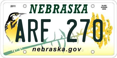 NE license plate ARF270