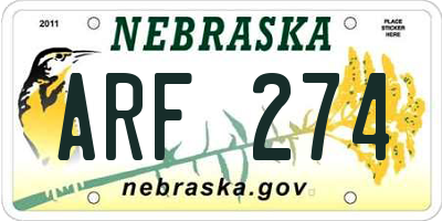 NE license plate ARF274