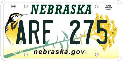 NE license plate ARF275