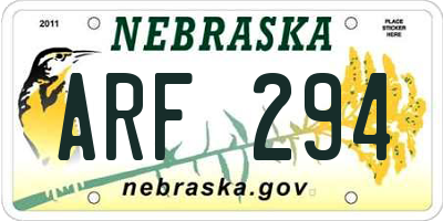 NE license plate ARF294