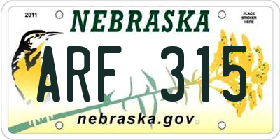 NE license plate ARF315