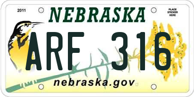 NE license plate ARF316
