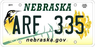 NE license plate ARF335