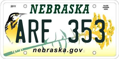 NE license plate ARF353