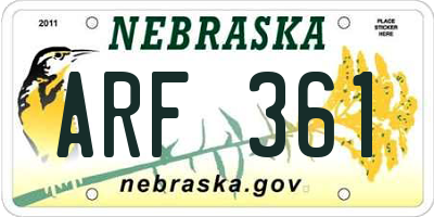 NE license plate ARF361