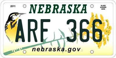 NE license plate ARF366