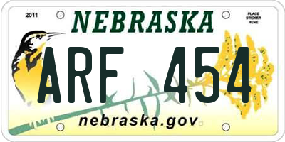 NE license plate ARF454
