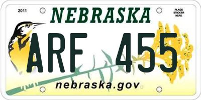 NE license plate ARF455