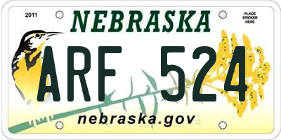 NE license plate ARF524