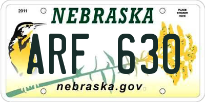 NE license plate ARF630