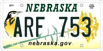 NE license plate ARF753