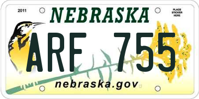 NE license plate ARF755
