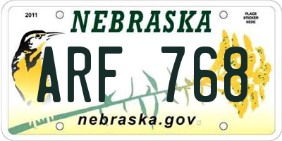 NE license plate ARF768