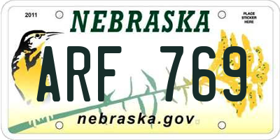 NE license plate ARF769