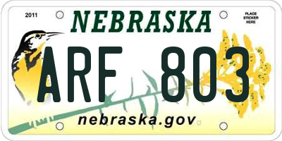 NE license plate ARF803
