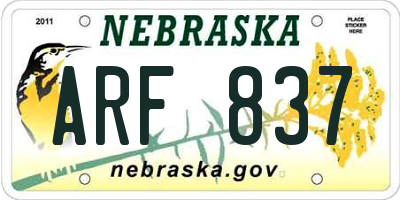 NE license plate ARF837