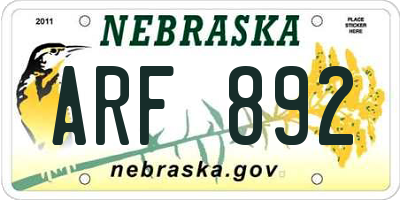 NE license plate ARF892