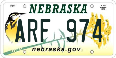 NE license plate ARF974