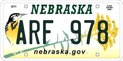 NE license plate ARF978
