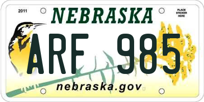 NE license plate ARF985
