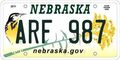 NE license plate ARF987