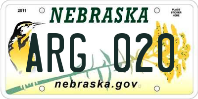 NE license plate ARG020