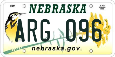 NE license plate ARG096