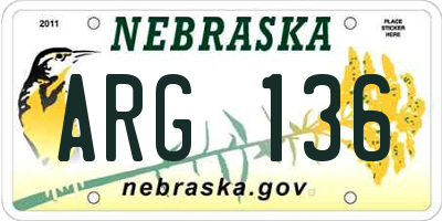 NE license plate ARG136