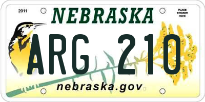NE license plate ARG210