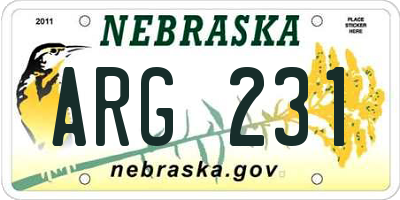 NE license plate ARG231