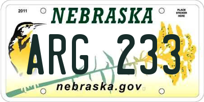 NE license plate ARG233